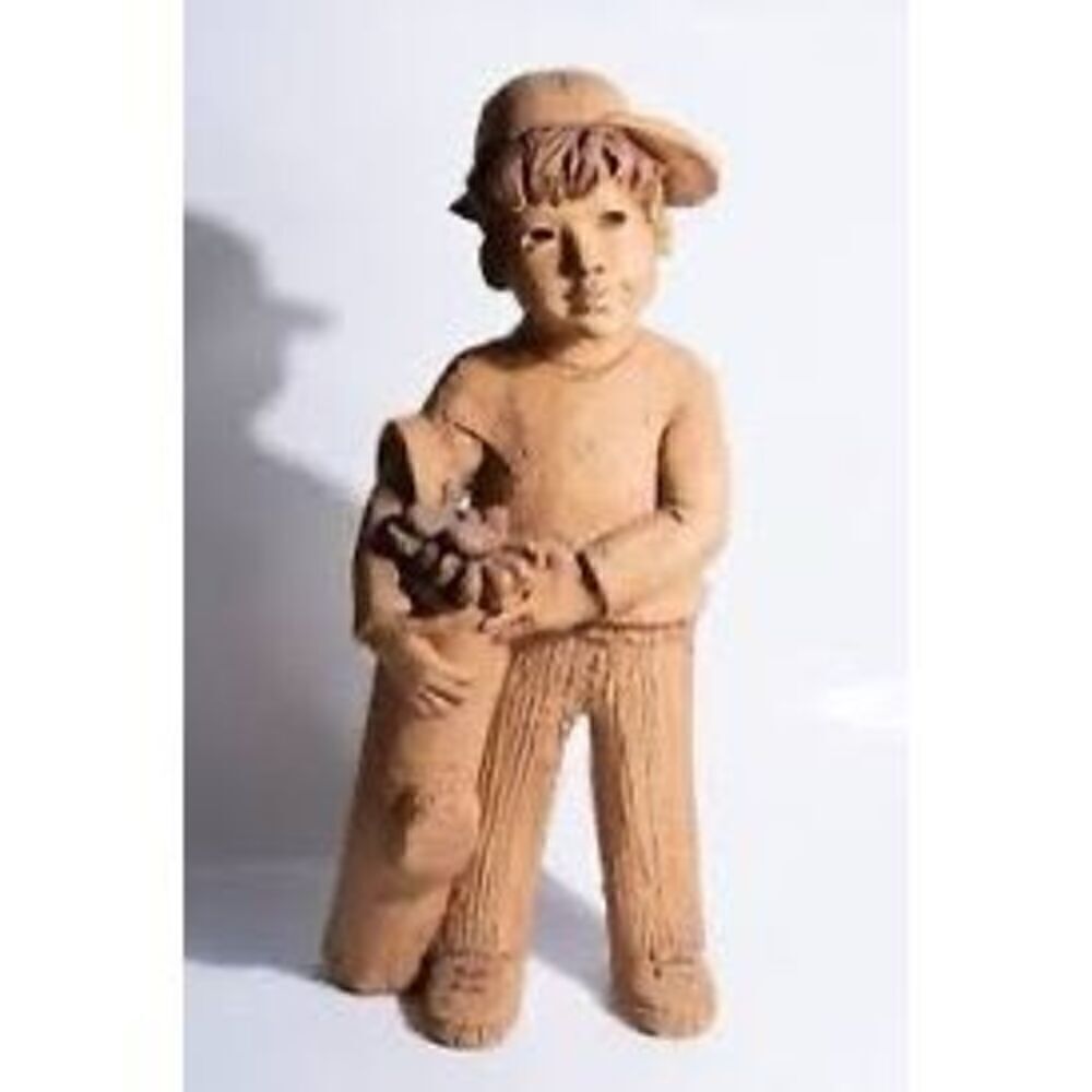 Vintage Lee Bortin Clay Figure Sculpture Golf Is Fun Boy With Clubs 12.5” Tall